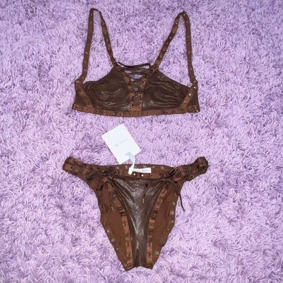 *SOLD* NWT Galliano Christian Dior VTG 2003 Brown Faux Leather Lace Up Bikini - Picture 6 of 12